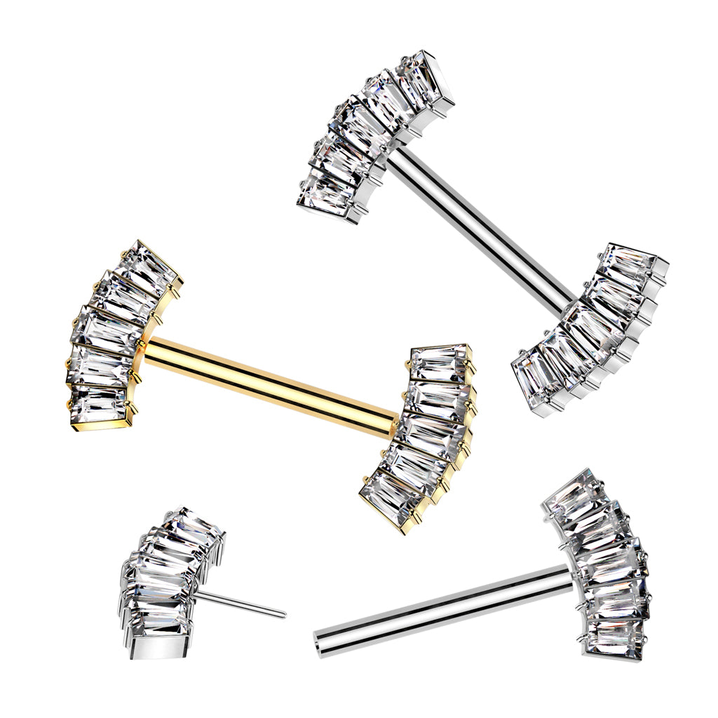 14G 9/16 Clear CZ Gem Implant Grade Titanium Threadless Fan Barbell Nipple Ring Set