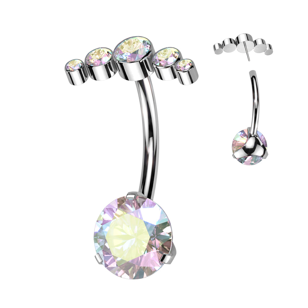 CZ Gem Implant Grade Titanium Curve Top Double Mount Belly Ring