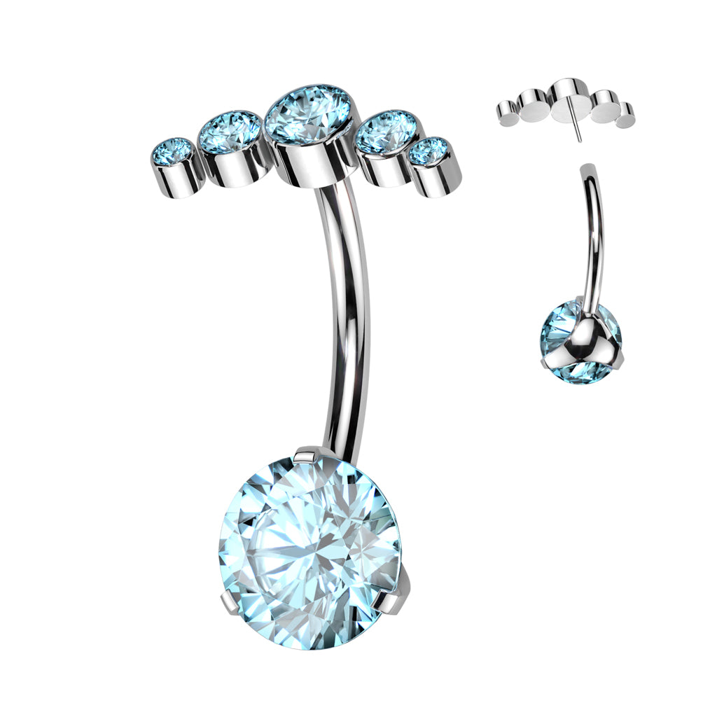 CZ Gem Implant Grade Titanium Curve Top Double Mount Belly Ring