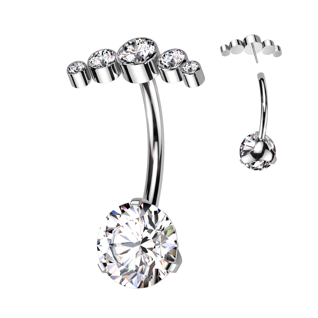 CZ Gem Implant Grade Titanium Curve Top Double Mount Belly Ring