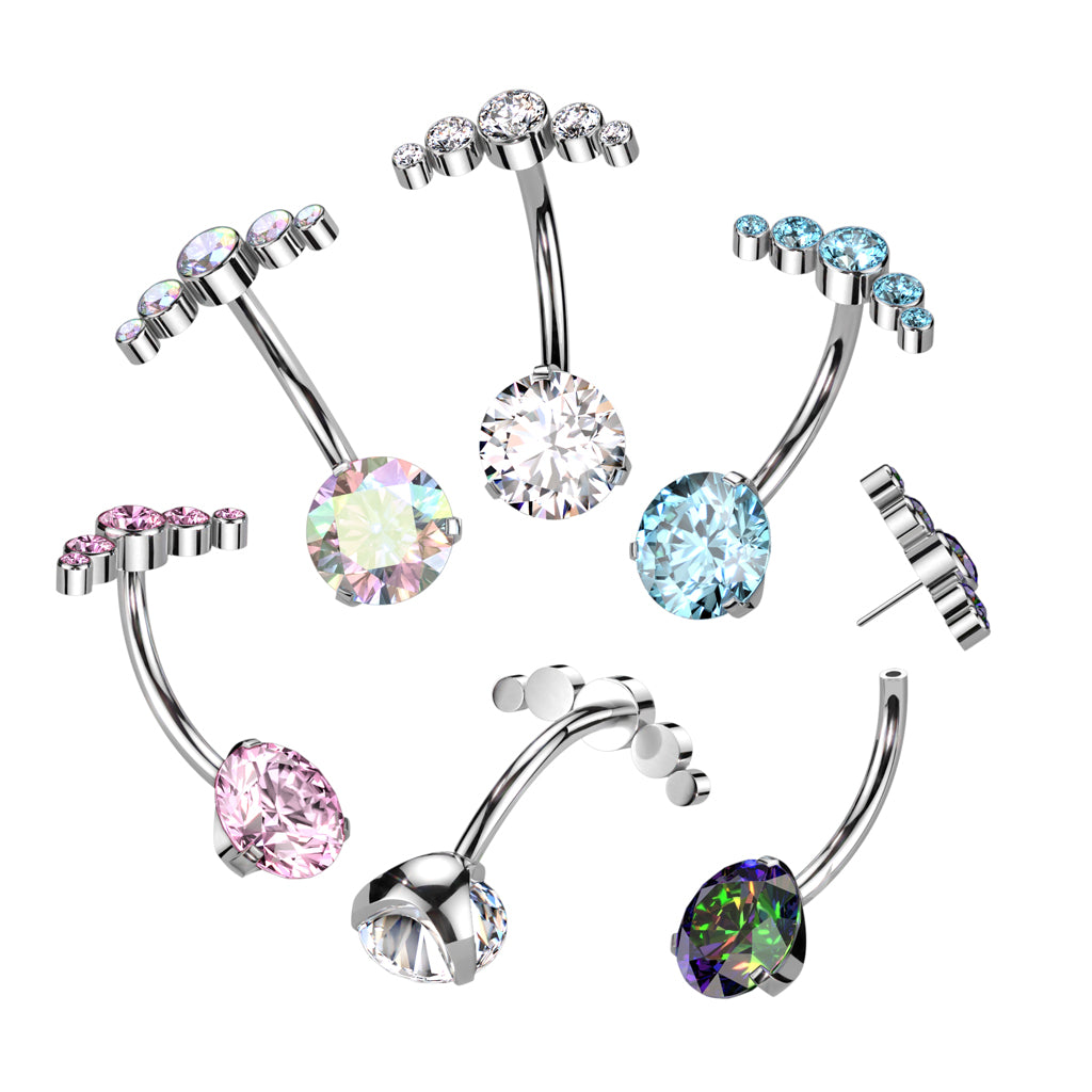 CZ Gem Implant Grade Titanium Curve Top Double Mount Belly Ring