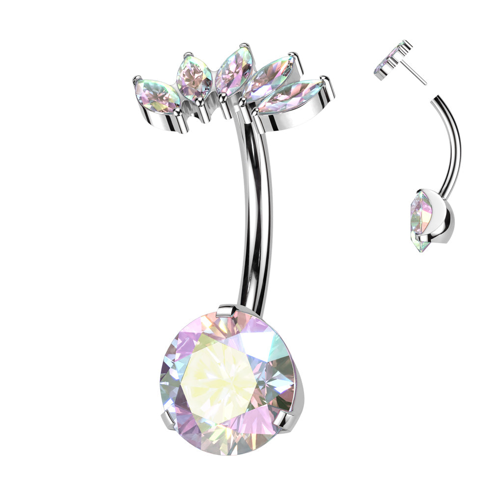 CZ Gem Implant Grade Titanium Threadless Fan Double Mount Belly Ring