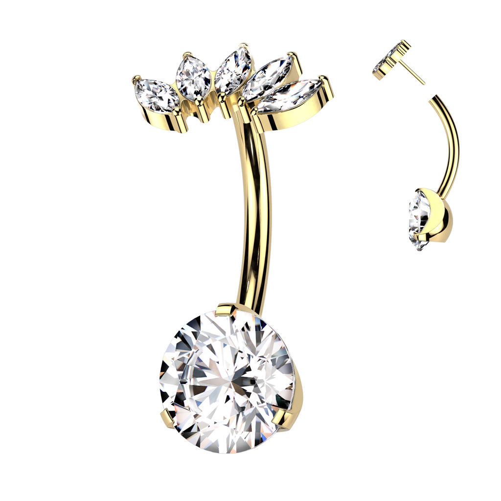 CZ Gem Implant Grade Titanium Threadless Fan Double Mount Belly Ring