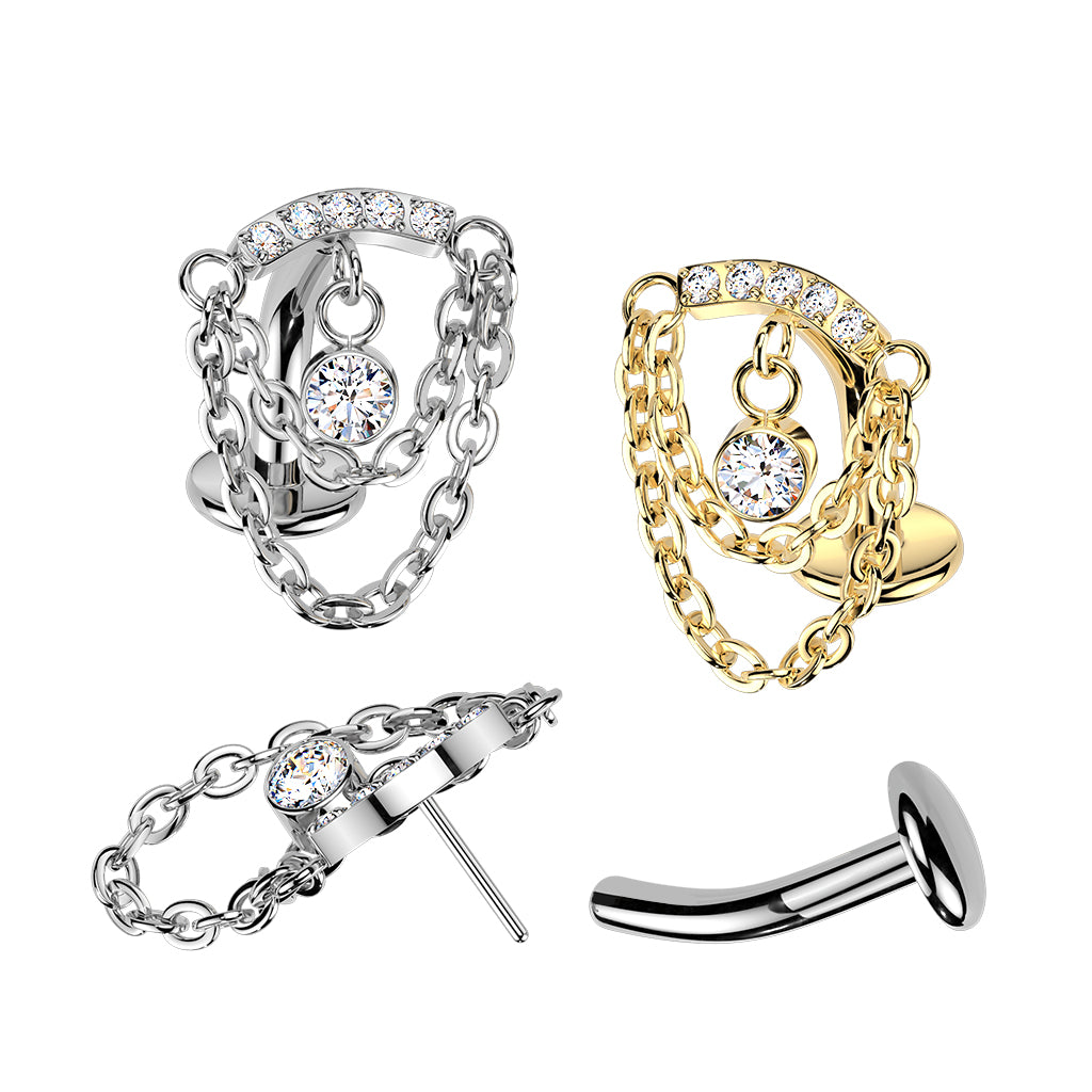 Clear CZ Gem Implant Grade Titanium Threadless Chain Dangle Floating Belly Ring