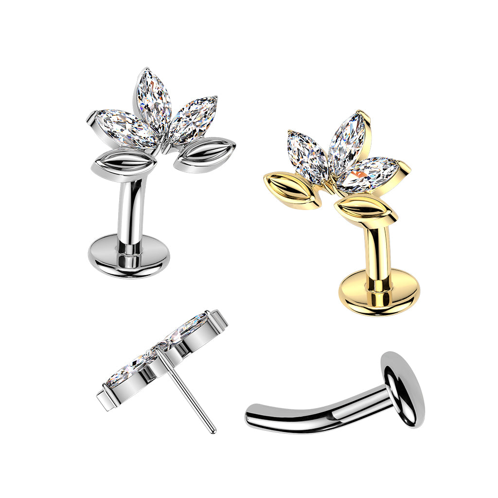 Clear CZ Gem Implant Grade Titanium Threadless Leaves Floating Belly Ring