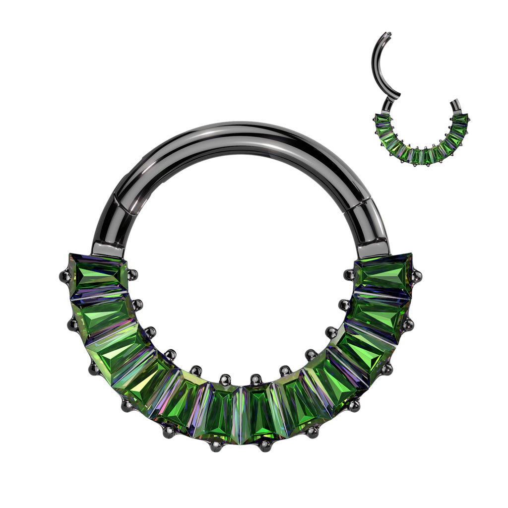 16G 5/16 CZ Gem Implant Grade Titanium Forward Facing Rectangle Pave Hinged Segment Ring