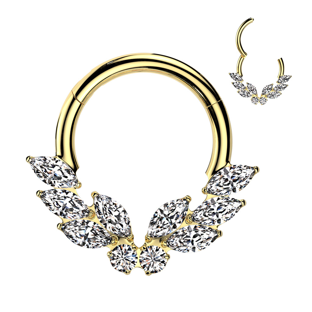 16G 5/16 CZ Gem Implant Grade Titanium Butterfly Leaves Hinged Segment Ring