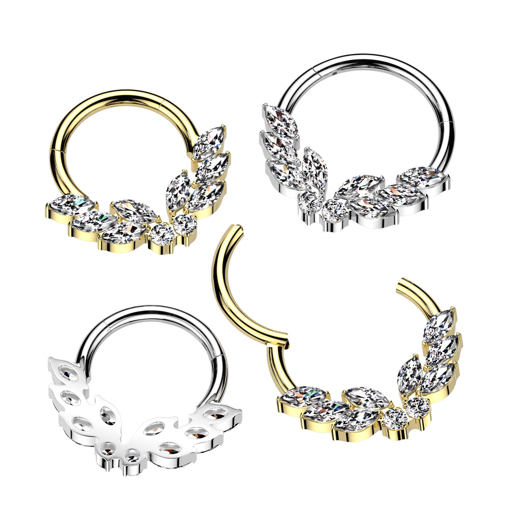 16G 5/16 CZ Gem Implant Grade Titanium Butterfly Leaves Hinged Segment Ring