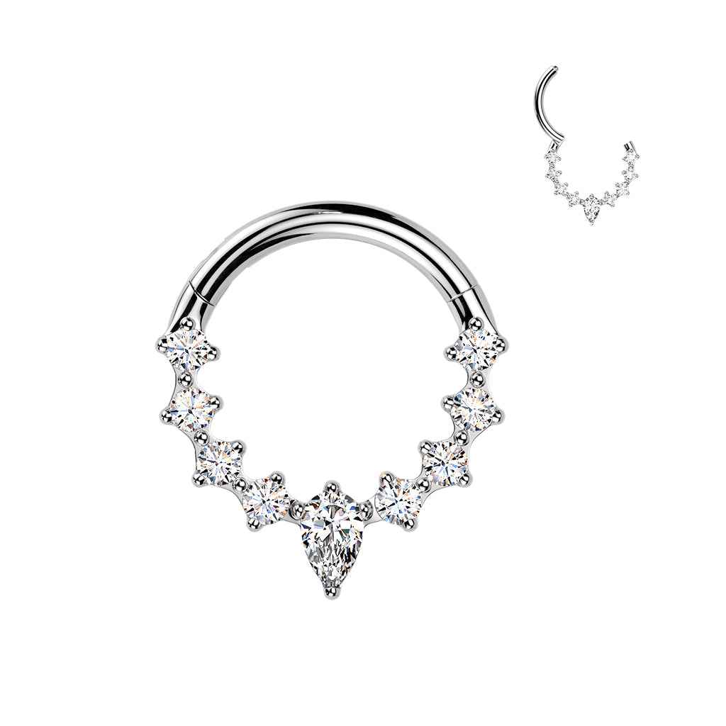 16G 5/16 CZ Gem Implant Grade Titaniuim Forward Facing Teardrop Hinged Segment Ring