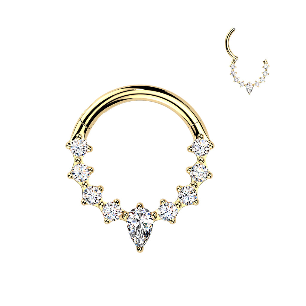 16G 5/16 CZ Gem Implant Grade Titaniuim Forward Facing Teardrop Hinged Segment Ring