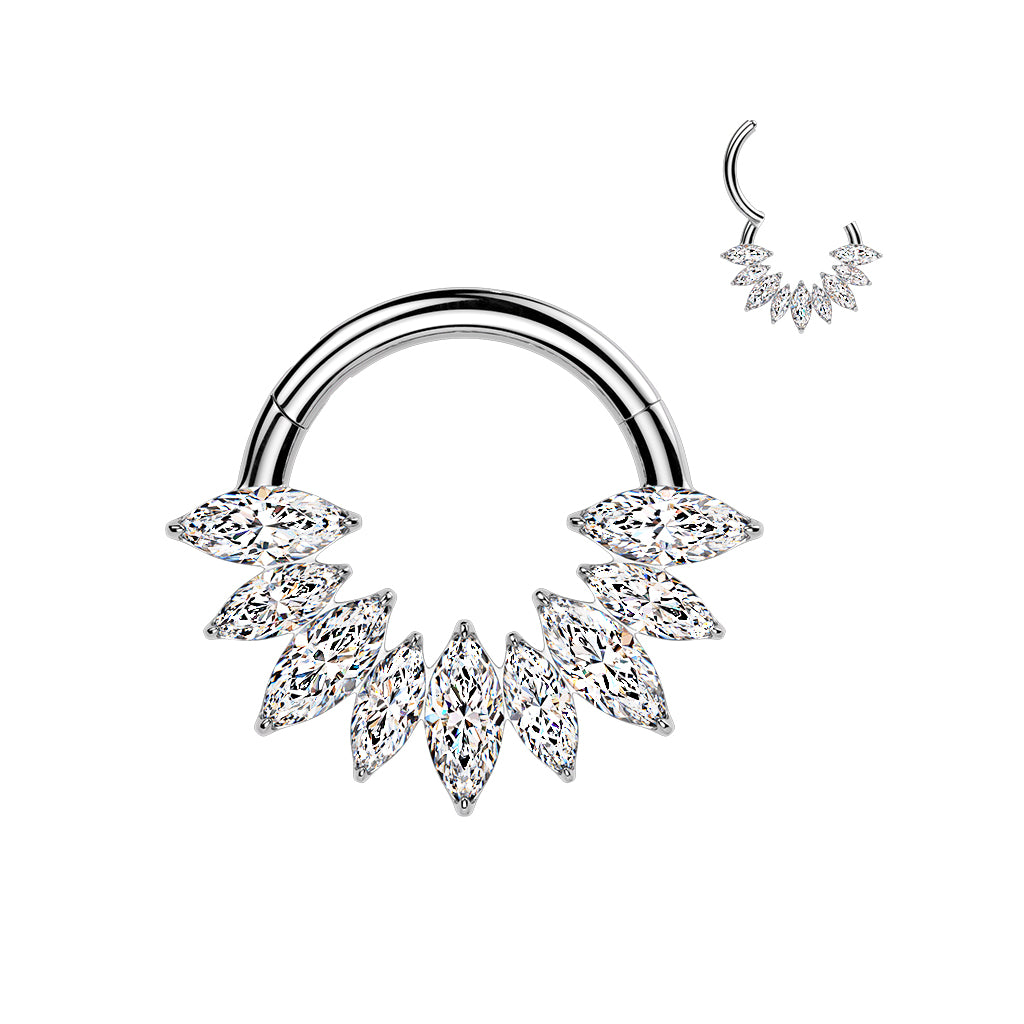 16G 5/16 Clear CZ Gem Implant Grade Titanium Forward Facing Glam Fan Hinged Segment Ring