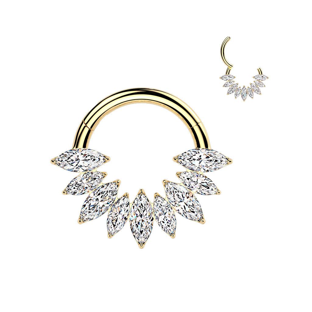 16G 5/16 Clear CZ Gem Implant Grade Titanium Forward Facing Glam Fan Hinged Segment Ring