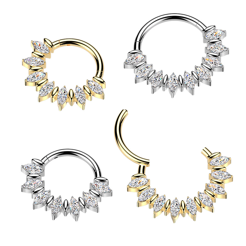 16G 5/16 Clear CZ Gem Implant Grade Titanium Forward Facing Super Glam Hinged Segment Ring