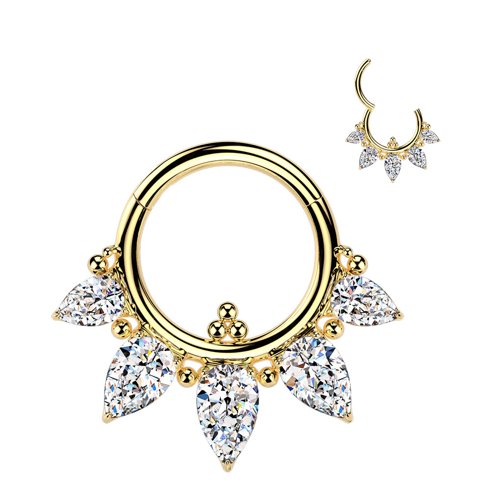 16G Implant Grade Titanium Hinged Segment Ring-CZ 5 Pear Drop Ball Glamour Hoop