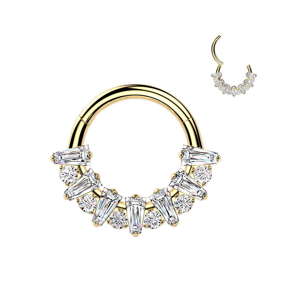 16G 5/16 Clear CZ Gem Implant Grade Titanium Forward Facing Style Fan Hinged Segment Ring