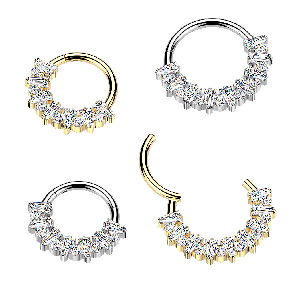 16G 5/16 Clear CZ Gem Implant Grade Titanium Forward Facing Style Fan Hinged Segment Ring
