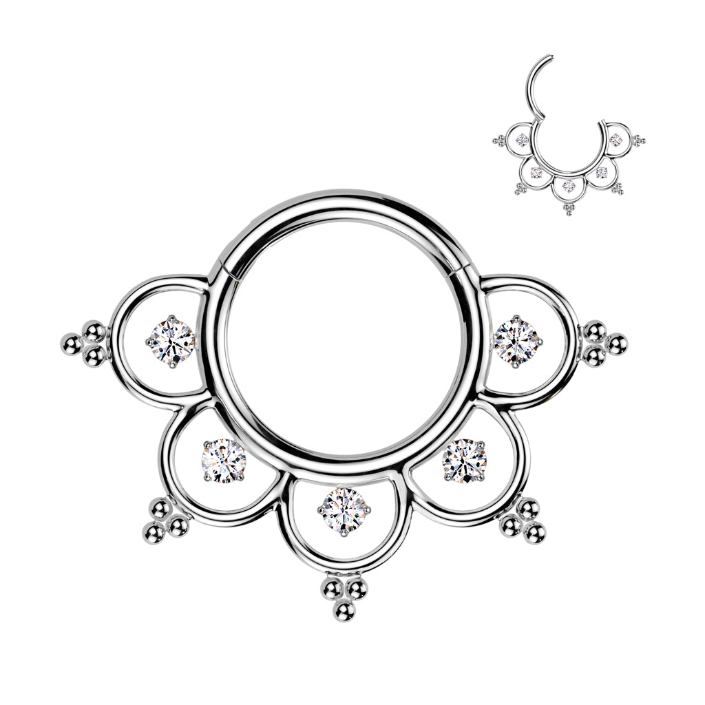 16G 5/16 Clear CZ Gem Implant Grade Titanium Lotus Petal Hinged Segment Ring