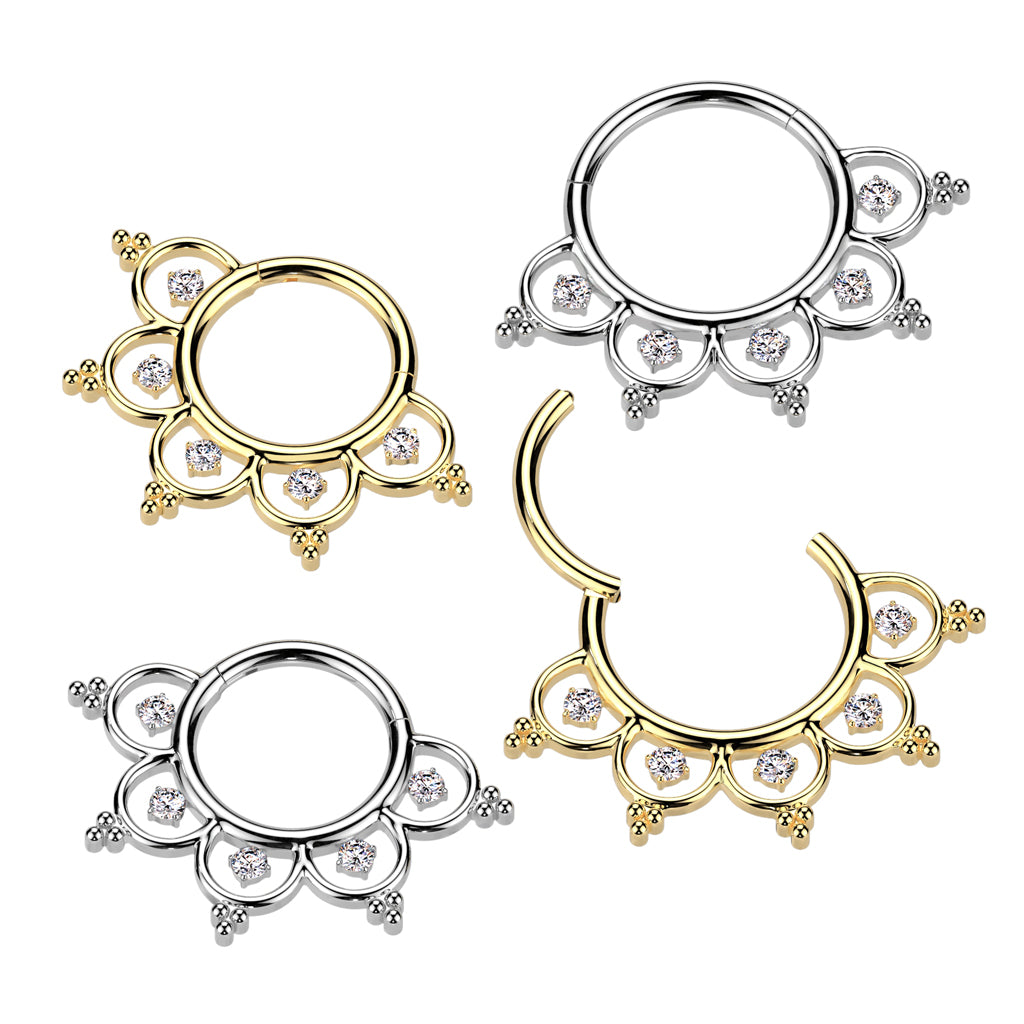 16G 5/16 Clear CZ Gem Implant Grade Titanium Lotus Petal Hinged Segment Ring