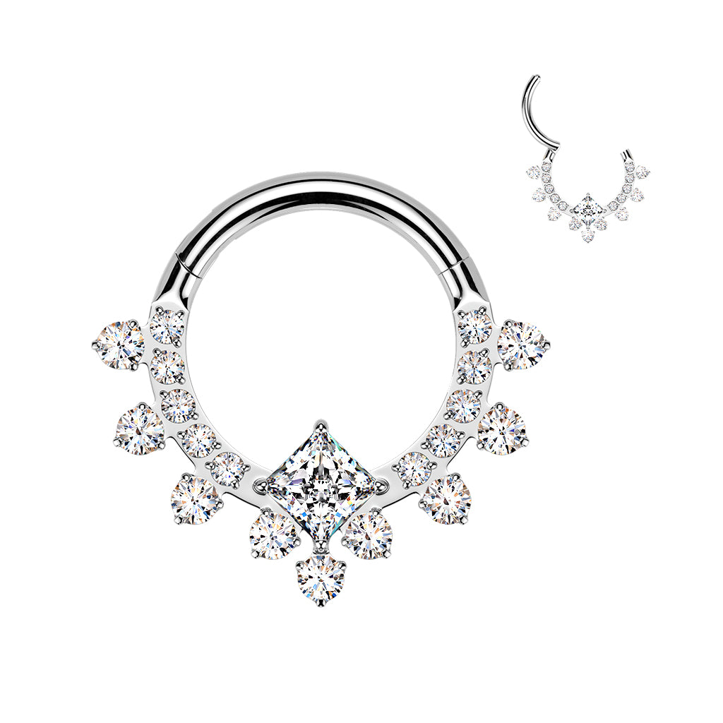 16G 5/16 Implant Grade Titanium Forward Facing CZ Glamour Hinged Segment Ring