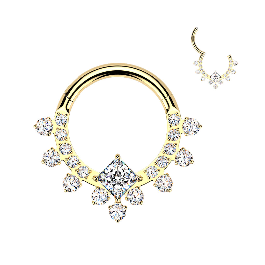 16G 5/16 Implant Grade Titanium Forward Facing CZ Glamour Hinged Segment Ring