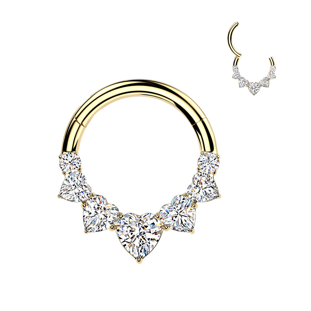 16G 5/16 Implant Grade Titanium Forward Facing CZ Love of Hearts Hinged Segment Ring