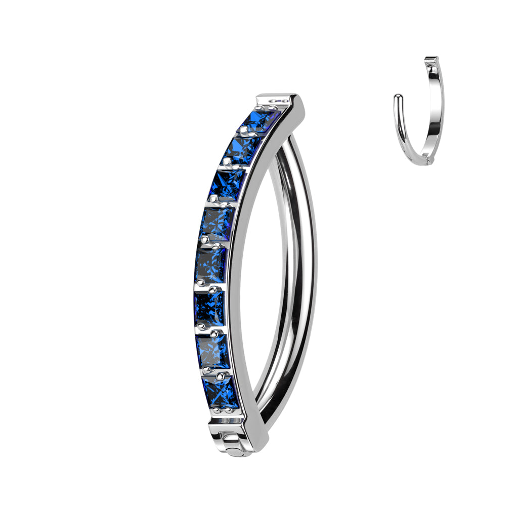 CZ Gem Implant Grade Titanium Paved Square Hinged Hoop Belly Ring