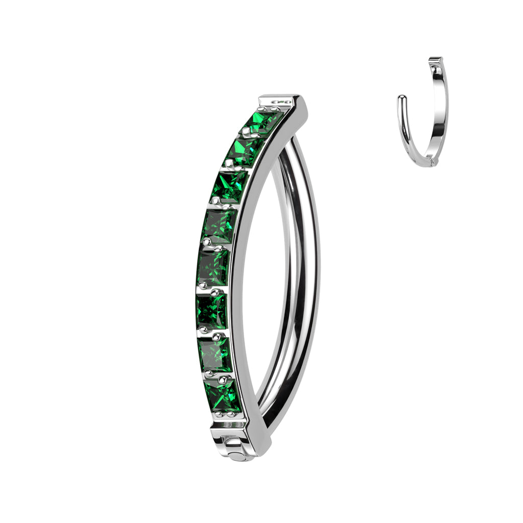 CZ Gem Implant Grade Titanium Paved Square Hinged Hoop Belly Ring