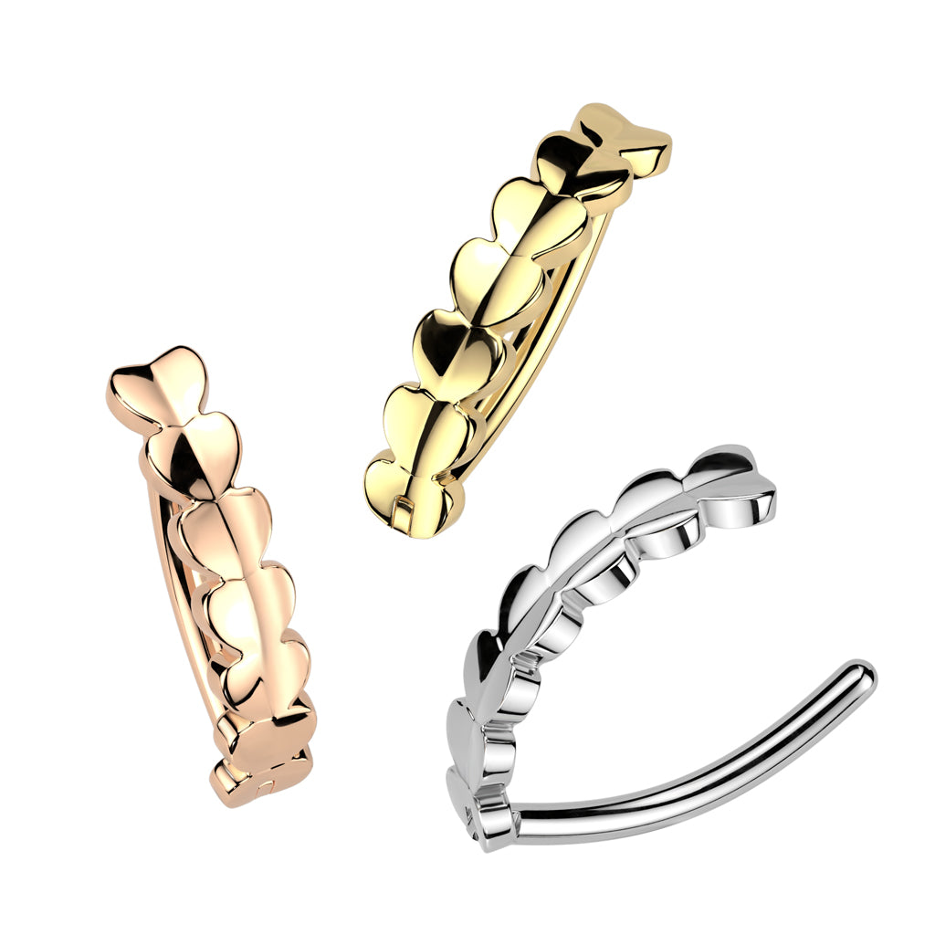 Implant Grade Titanium Chain Of Hearts Hinged Hoop Belly Ring