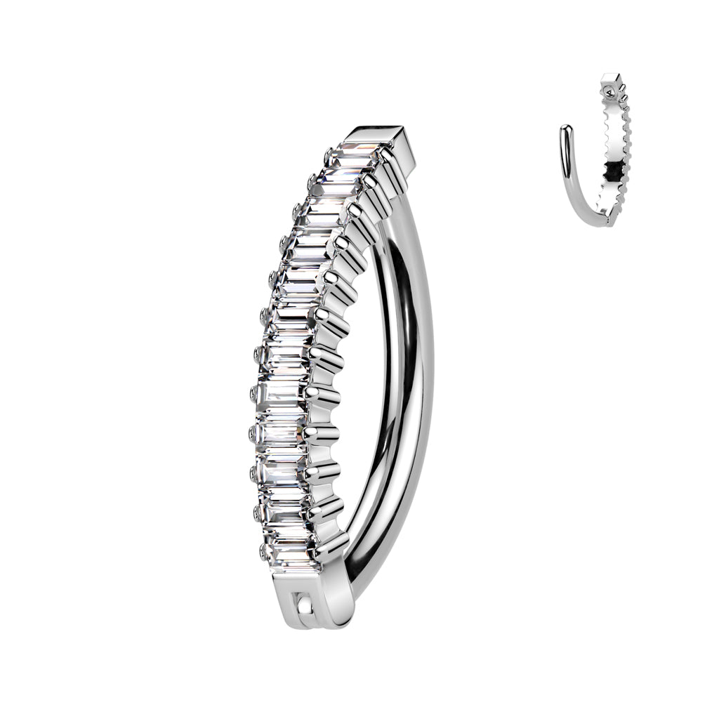 Clear CZ Gem Implant Grade Titanium Vertical Glam Hinged Hoop