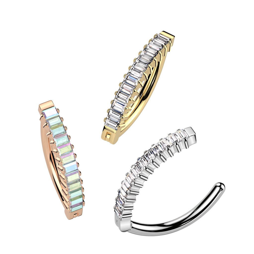 Clear CZ Gem Implant Grade Titanium Vertical Glam Hinged Hoop Belly Ring