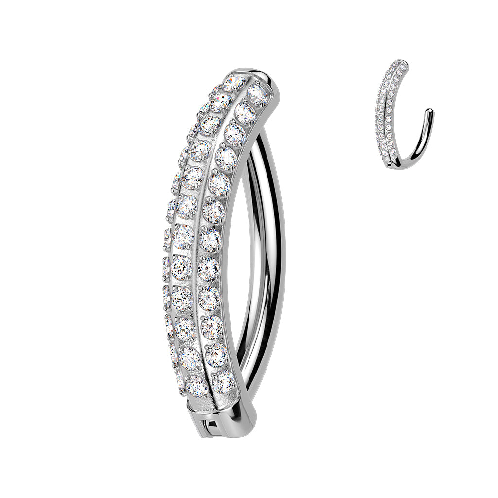 Clear CZ Gem Implant Grade Titanium Triple Line Forward Facing Hinged Hoop Belly RIng