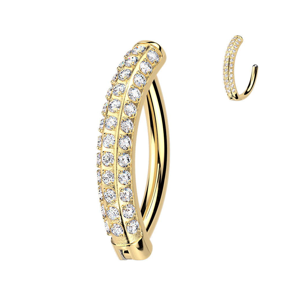 Clear CZ Gem Implant Grade Titanium Triple Line Forward Facing Hinged Hoop Belly RIng