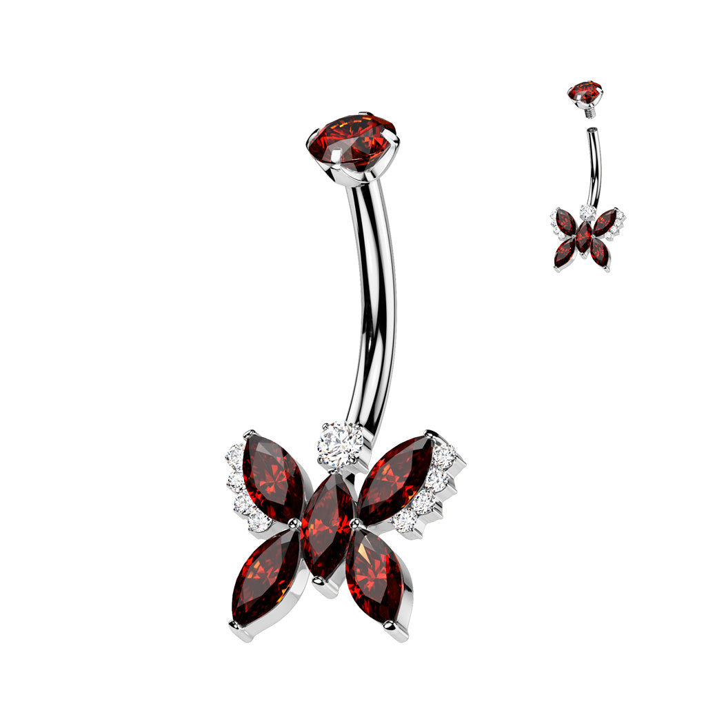 CZ Gem Implant Grade Titanium Internally Threaded Butterfly Belly Ring
