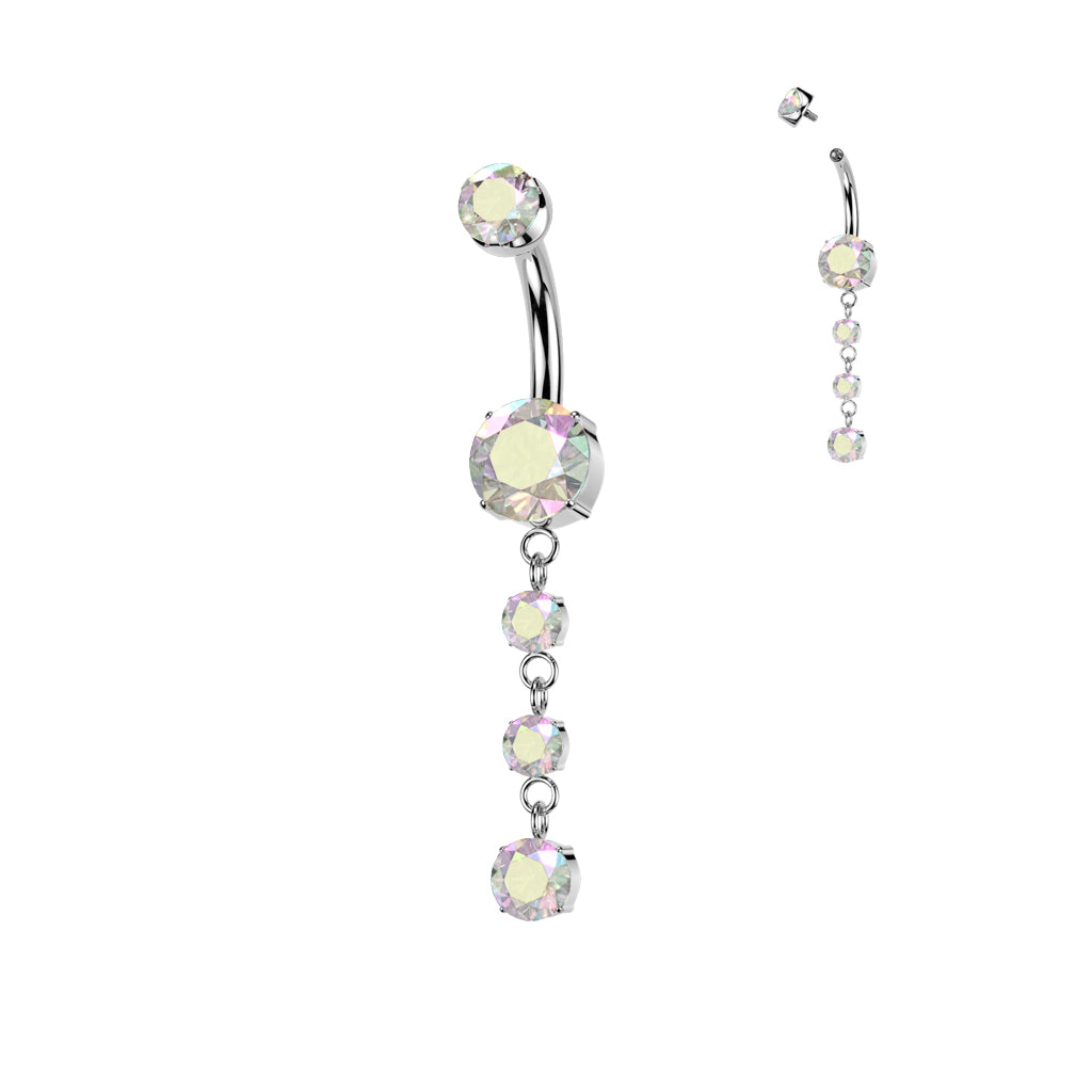 CZ Gem Implant Grade Titanium Internally Threaded Triple Dangle Belly Ring