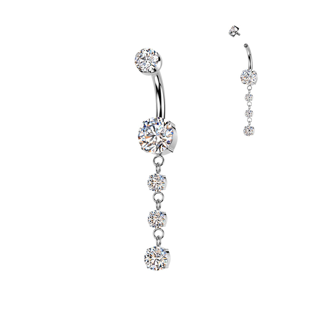 CZ Gem Implant Grade Titanium Internally Threaded Triple Dangle Belly Ring