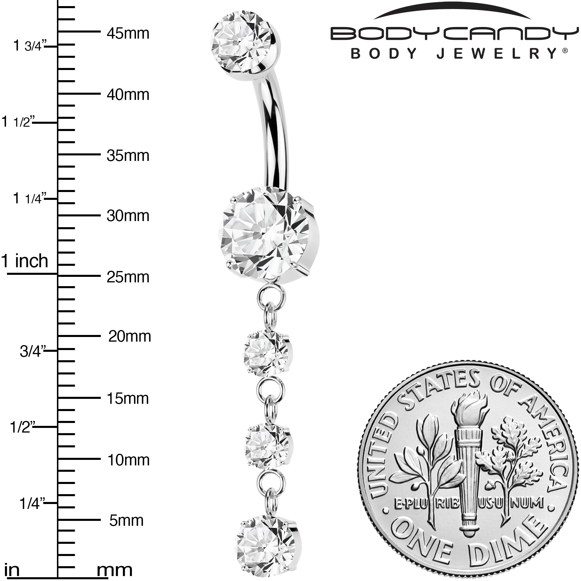CZ Gem Implant Grade Titanium Internally Threaded Triple Dangle Belly Ring