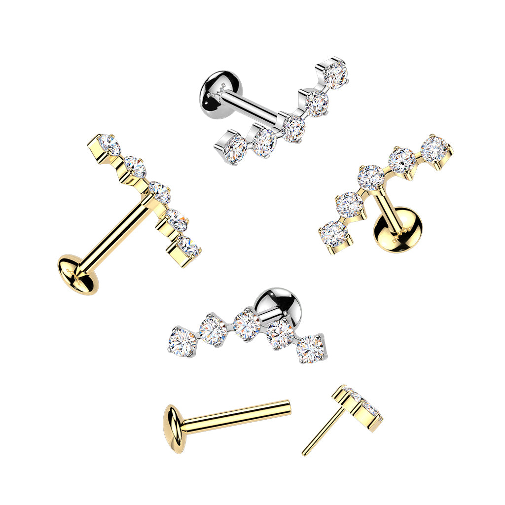 18G 5/16 Moissanite Curved Titanium Threadless Push In Cartilage Earrings