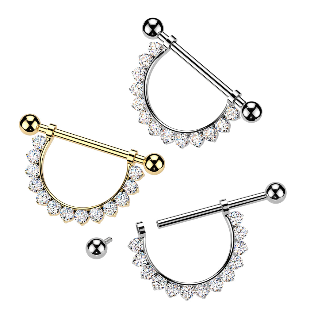 14G Implant Grade Titanium Internally Threaded CZ Nipple Shield Set