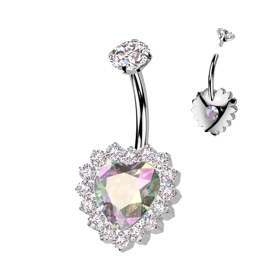 Implant Grade Titanium Internally Threaded CZ Heart Belly Ring