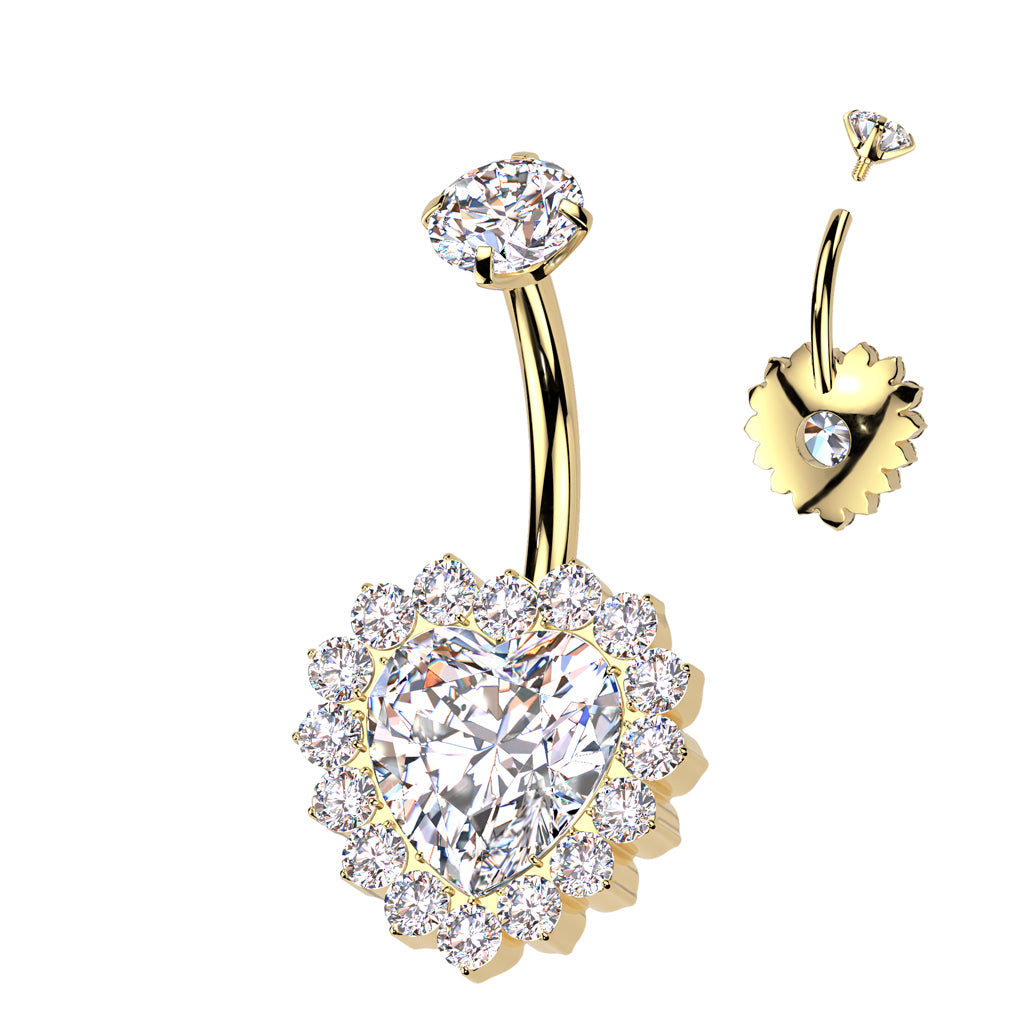 Implant Grade Titanium Internally Threaded CZ Heart Belly Ring