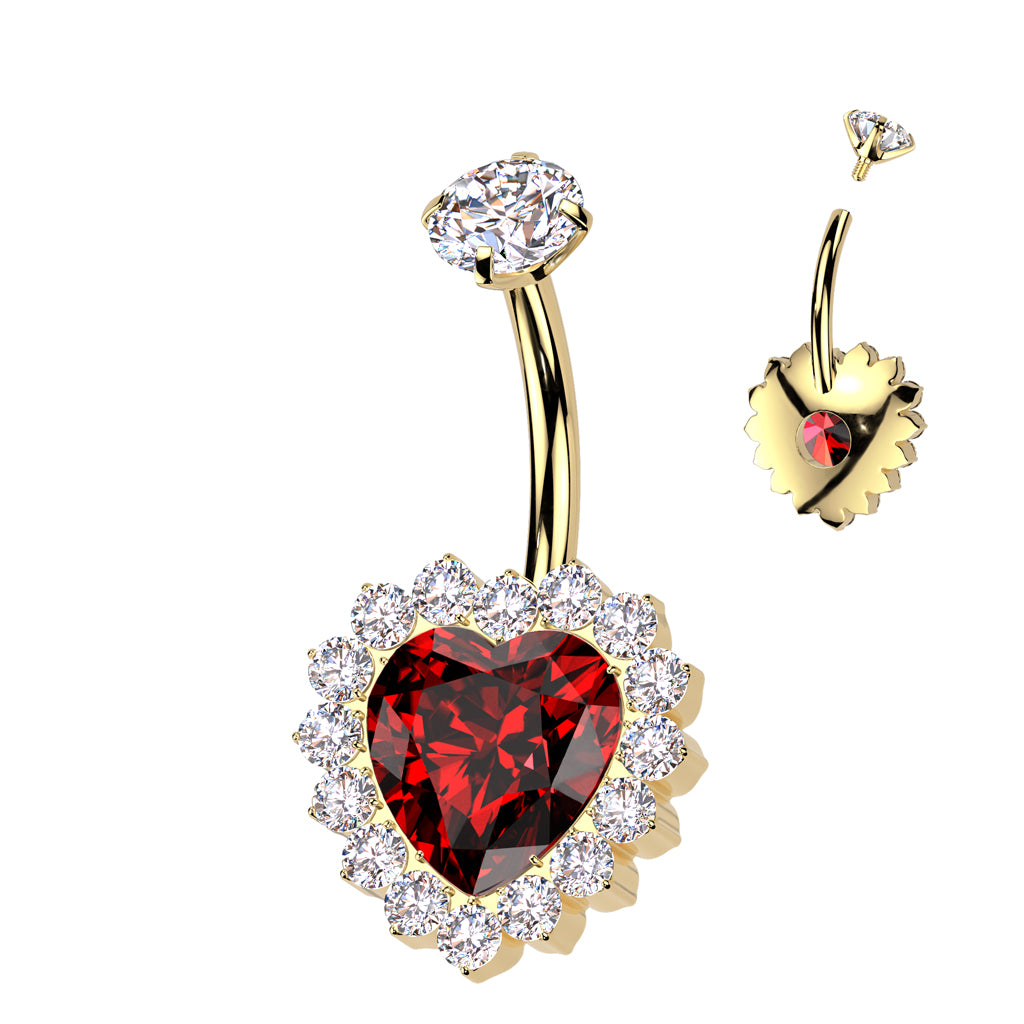 Implant Grade Titanium Internally Threaded CZ Heart Belly Ring