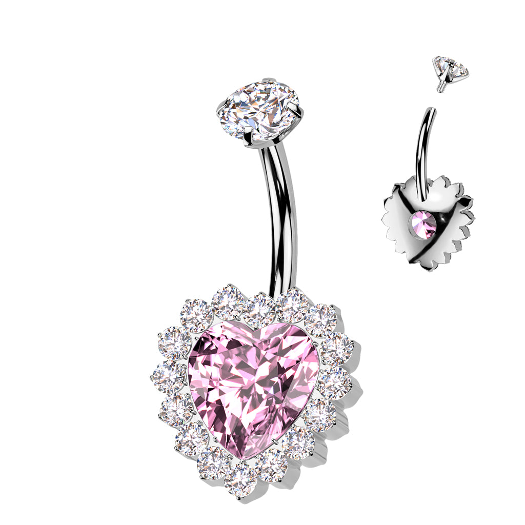 Implant Grade Titanium Internally Threaded CZ Heart Belly Ring
