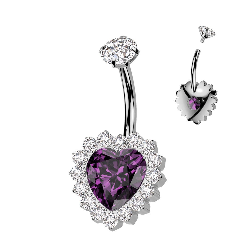 Implant Grade Titanium Internally Threaded CZ Heart Belly Ring