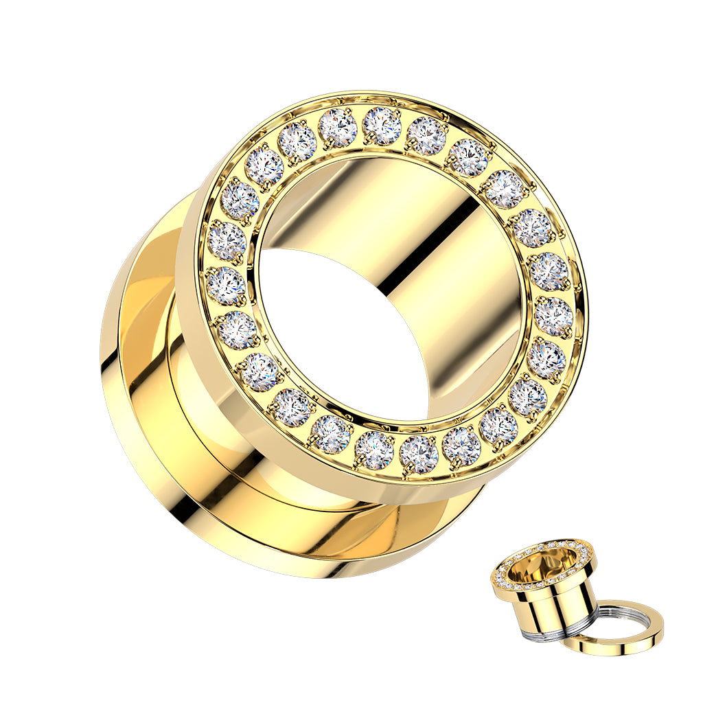 Implant Grade Titanium CZ Rim Double Flare Screw Fit Tunnel Plug Set Sizes 6mm to 16mm