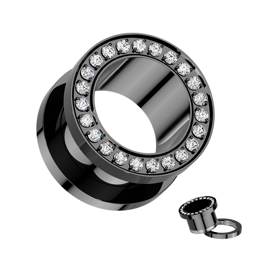 Implant Grade Titanium CZ Rim Double Flare Screw Fit Tunnel Plug Set Sizes 6mm to 16mm