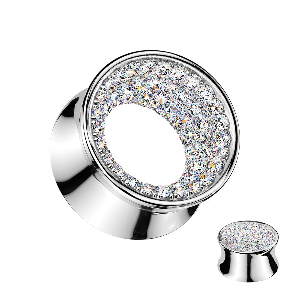 18k Gold Plated Brass CZ Paved Double Flare Tunnel Plug Set 10mm to 19mm