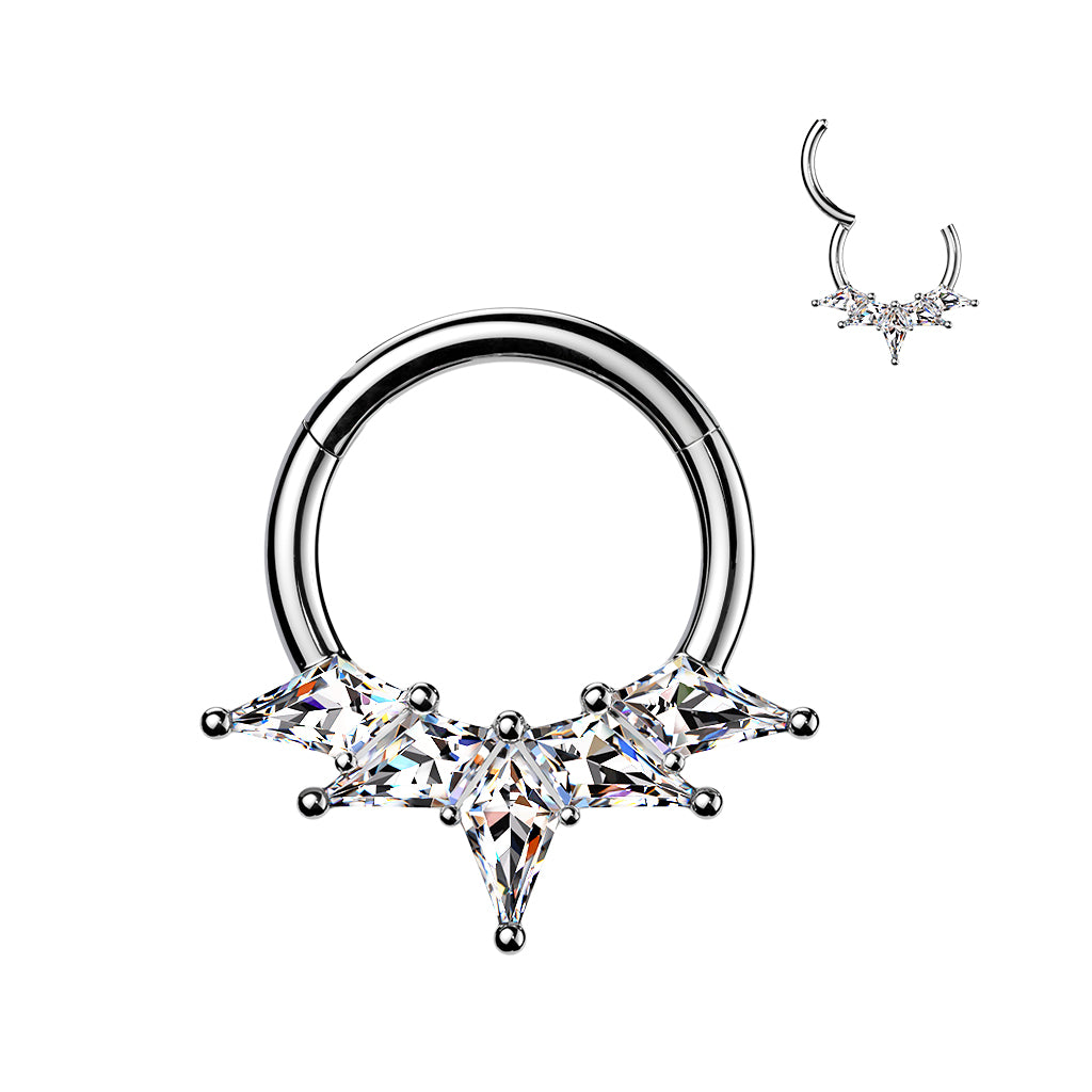 16G Forward Facing CZ Kite Glamour Implant Grade Titanium Hinged Segment Ring