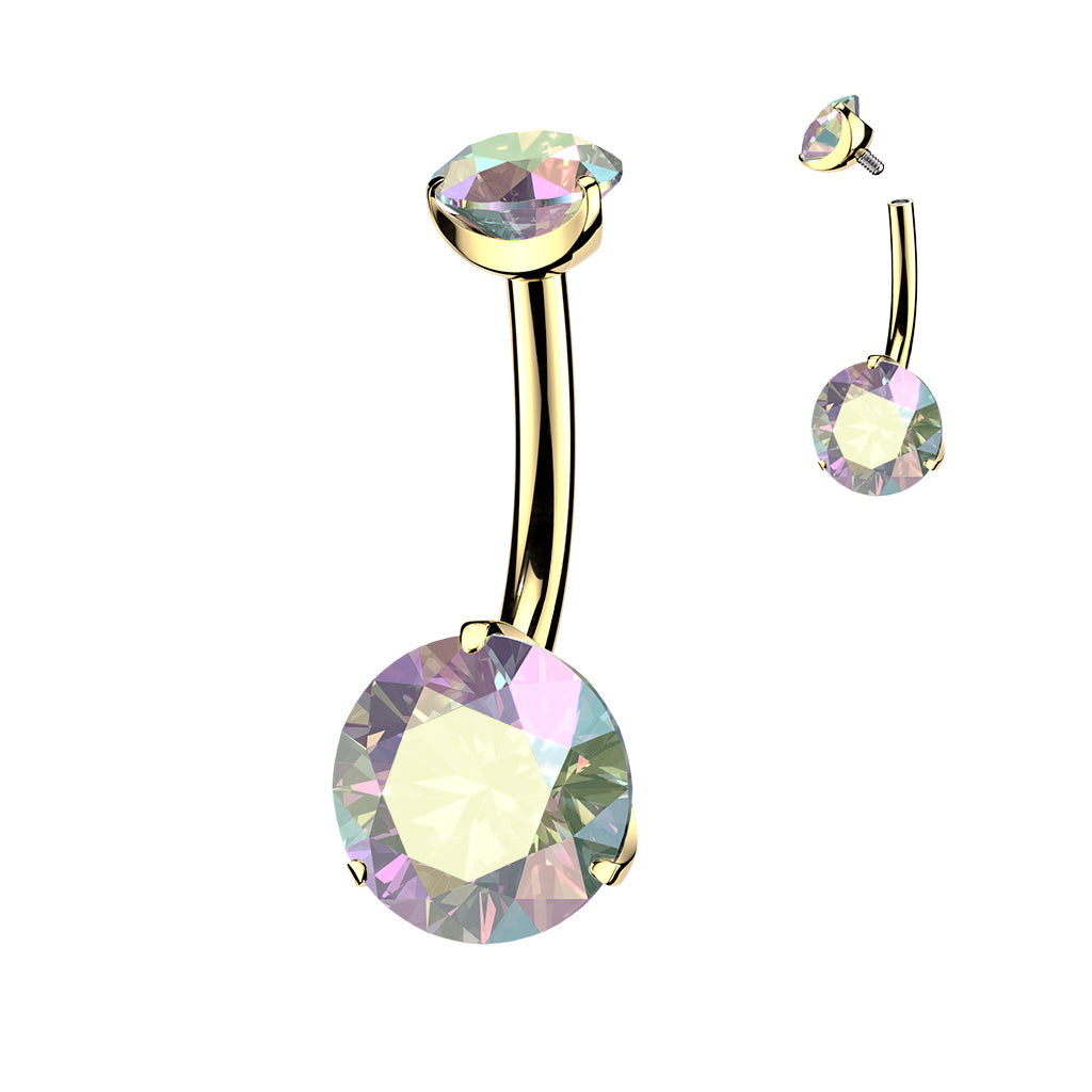 14G 24k Gold Implant Grade Titanium CZ Dual Hearts Internally Threaded Belly Ring