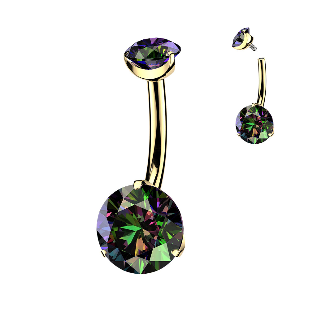 14G 24k Gold Implant Grade Titanium CZ Dual Hearts Internally Threaded Belly Ring