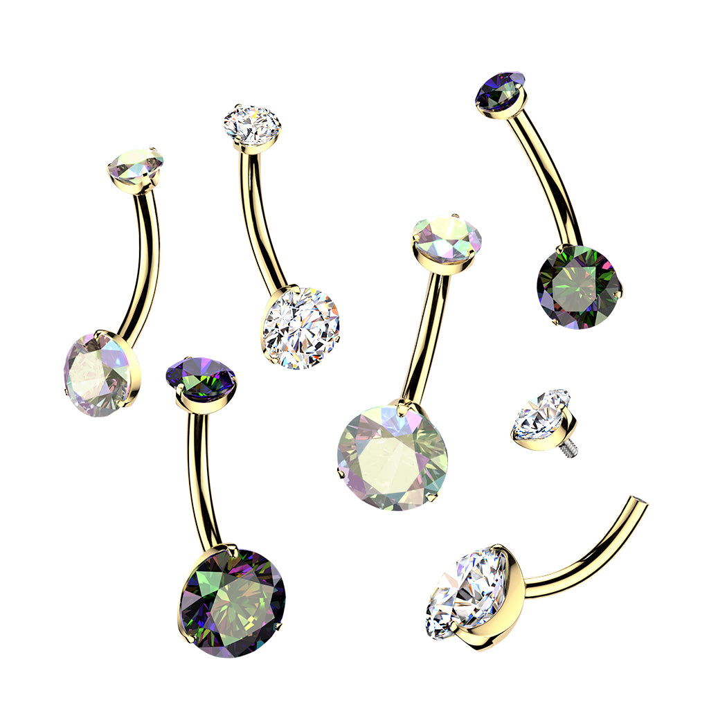 Hypoallergenic Titanium Internally Threaded Belly Ring 24k Gold Plated 14G